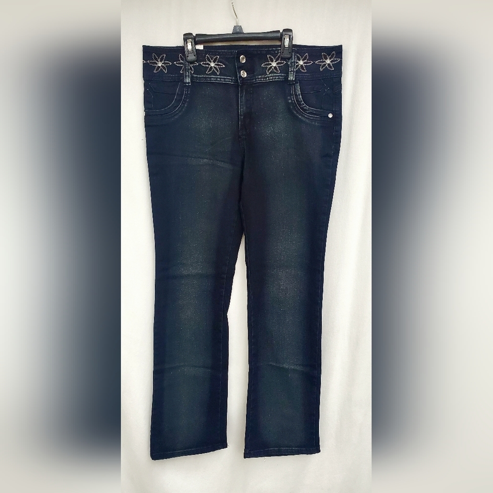 I&P Fashion Bootcut Jeans Embellished Charcoal Black Junior Women's Size 15
